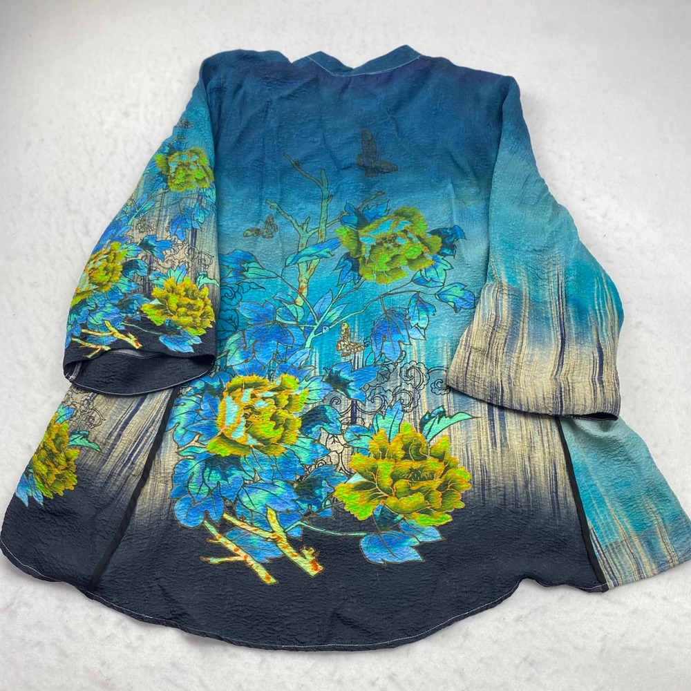 Citron Santa Monica Art To Wear Silk Rayon Crinkle Tunic Blouse Women's 0X - Picture 2 of 16